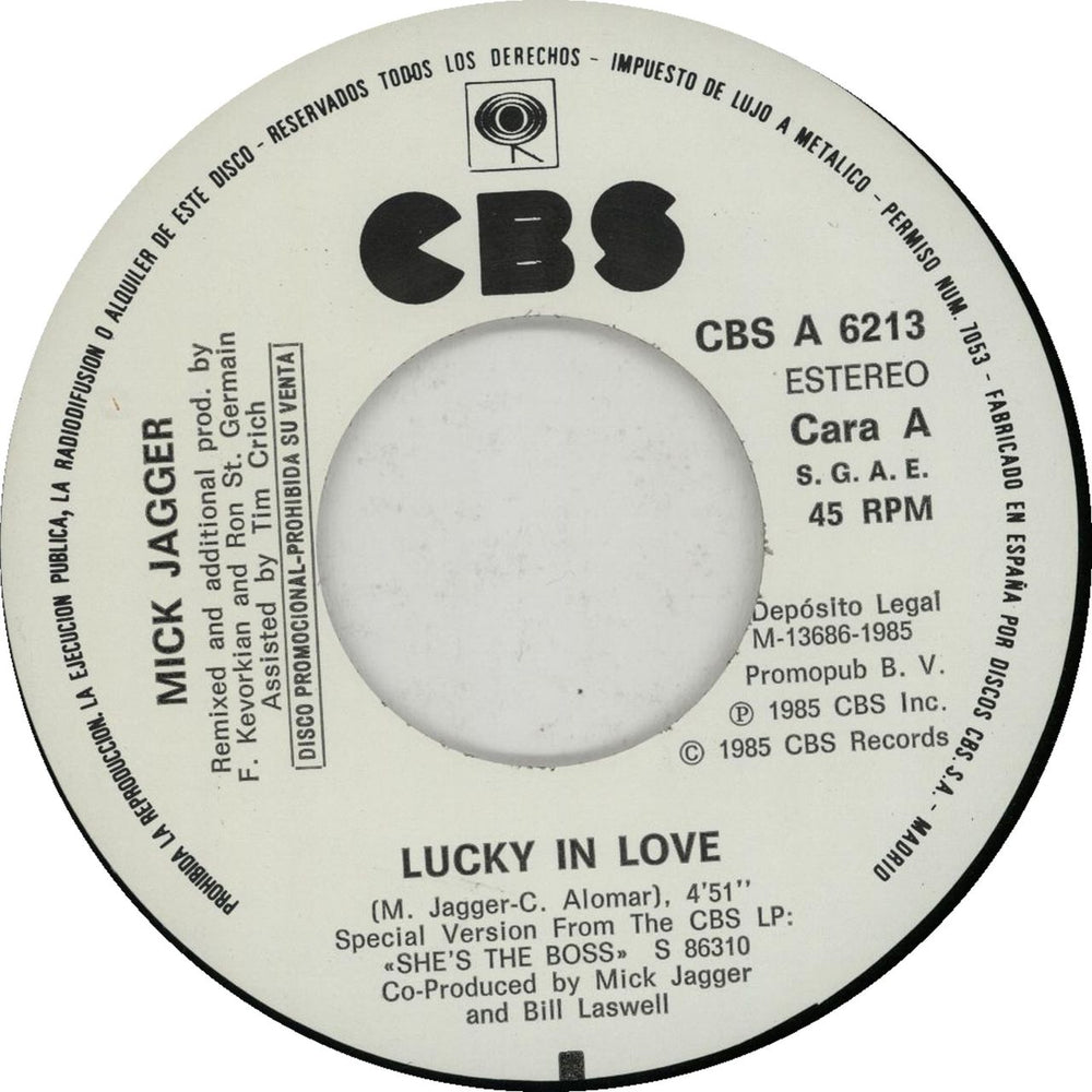 Mick Jagger Lucky In Love Spanish Promo 7" vinyl single (7 inch record / 45)