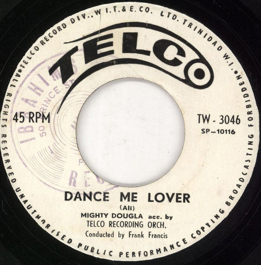 Mighty Dougla Dance Me Lover Trinidad 7" vinyl single (7 inch record / 45) TW-3046