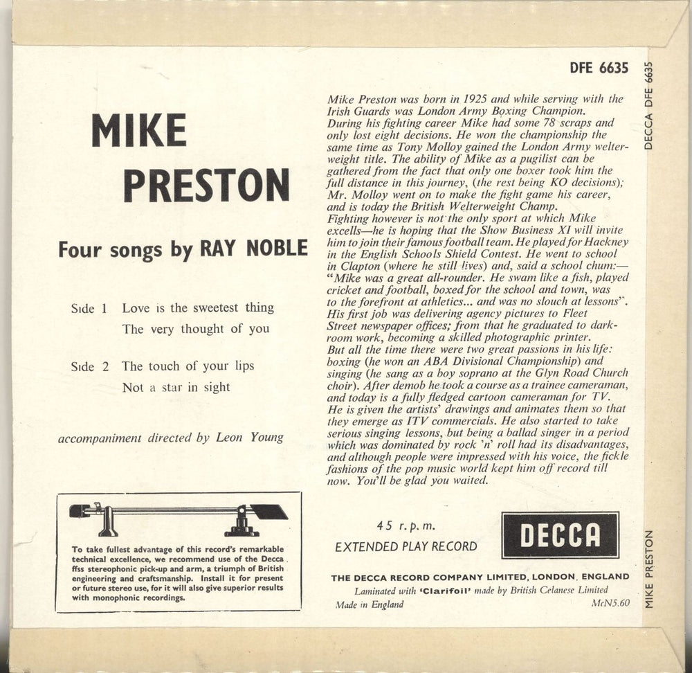 Mike Preston Four Songs By Ray Noble EP UK 7" vinyl single (7 inch record / 45) MQP07FO696281