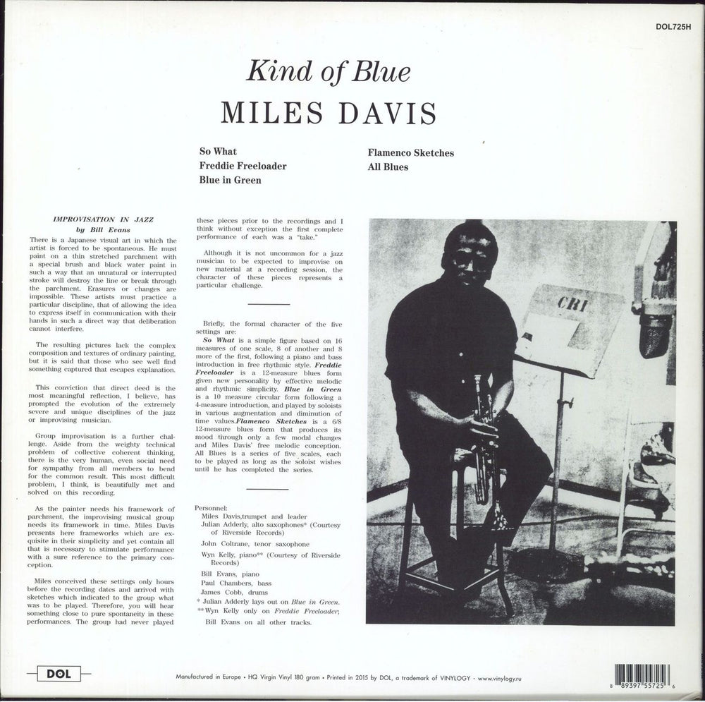 Miles Davis Kind Of Blue - 180gm - EX UK vinyl LP album (LP record) 889397557256