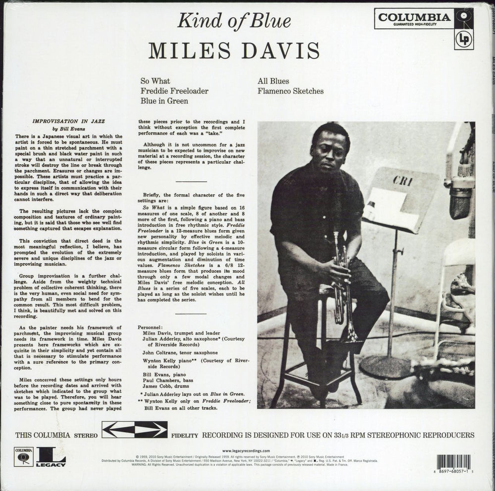 Miles Davis Kind Of Blue - 180gm - Sealed US vinyl LP album (LP record) 886976805715