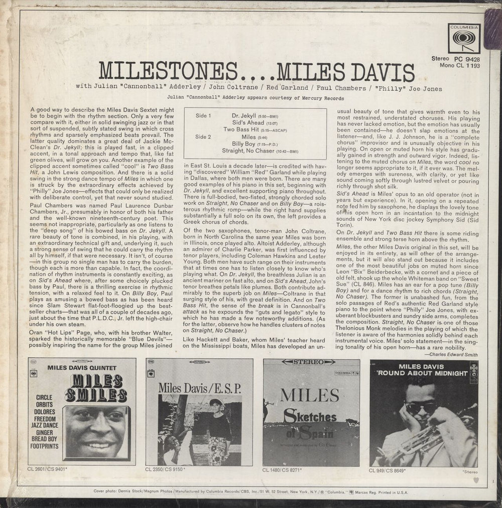 Miles Davis Milestones - Shrink US vinyl LP album (LP record)