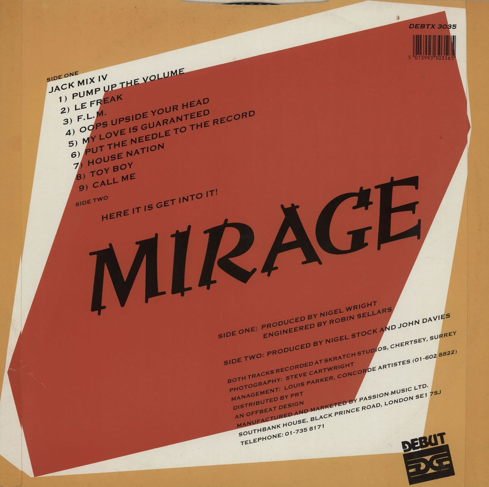 Mirage Jack Mix IV UK 12" vinyl single (12 inch record / Maxi-single) 5013993303565