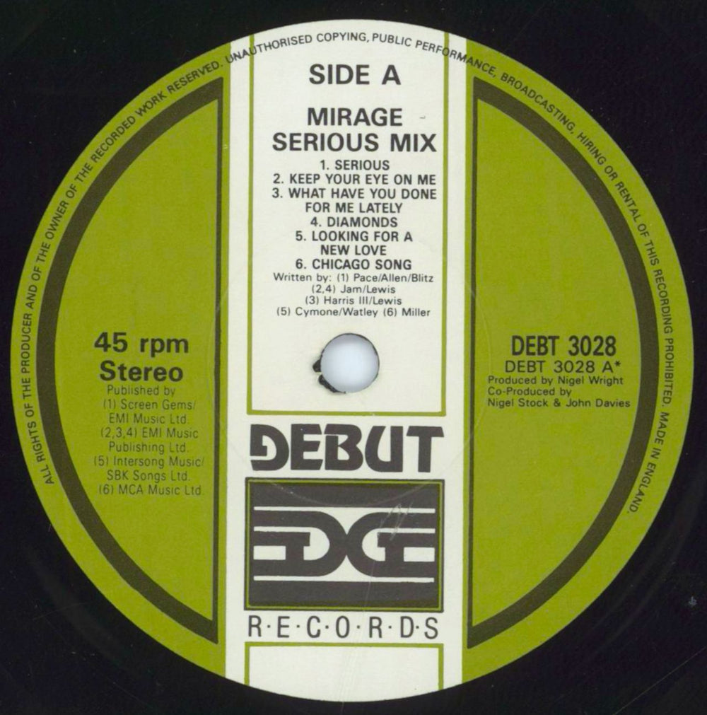 Mirage Serious Mix UK 7" vinyl single (7 inch record / 45) MIE07SE816629