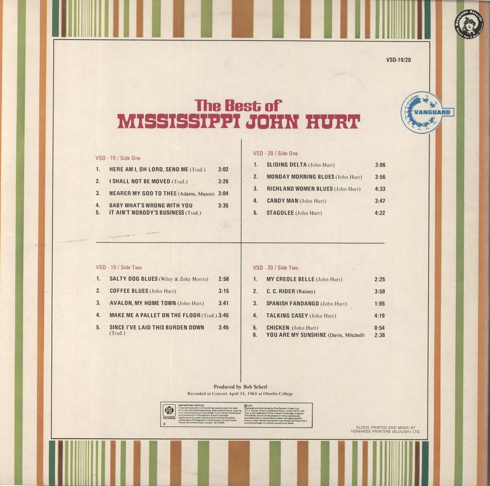 Mississippi John Hurt The Best Of Mississippi John Hurt UK 2-LP vinyl record set (Double LP Album)