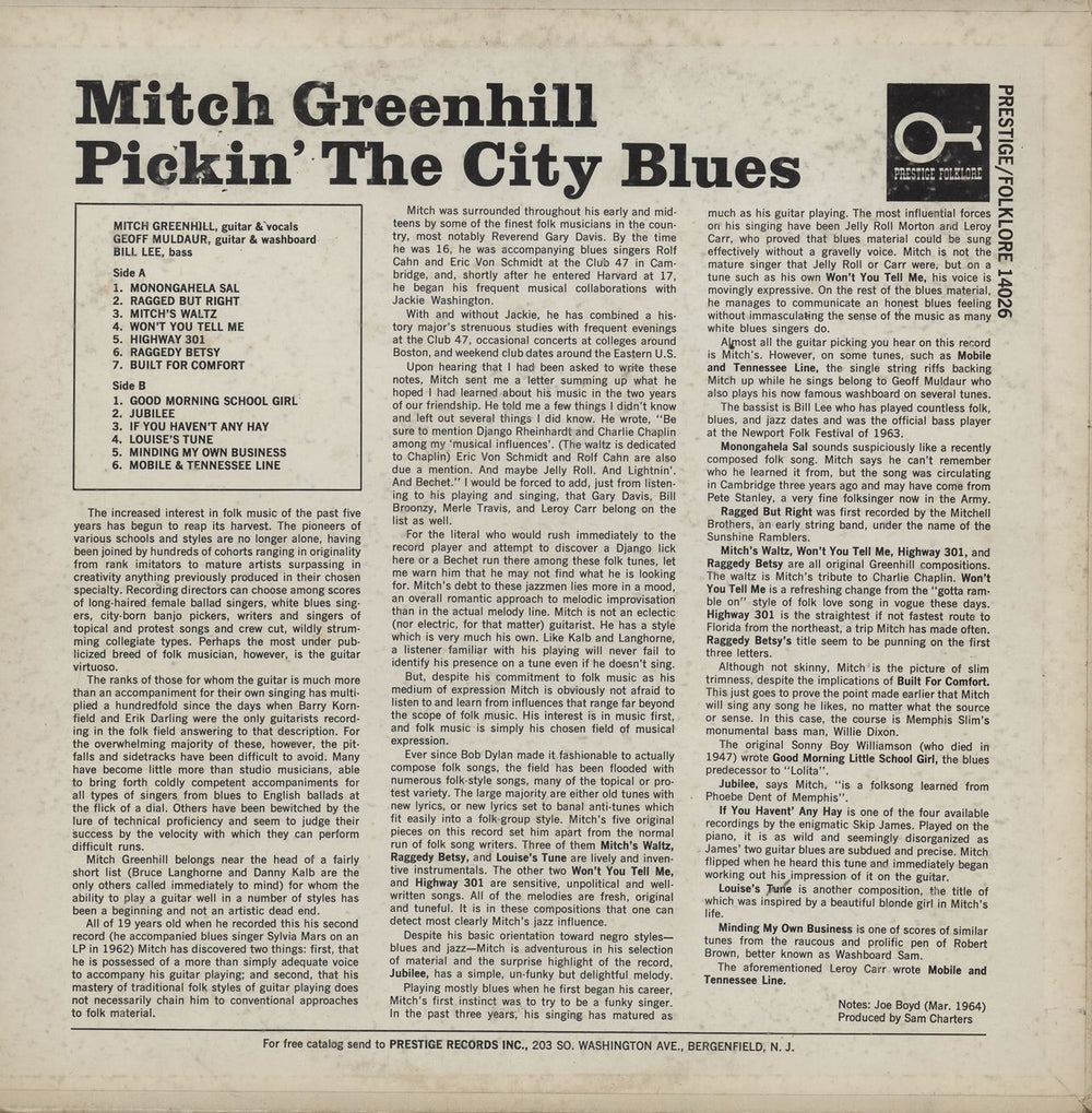 Mitch Greenhill Pickin' The City Blues US vinyl LP album (LP record)