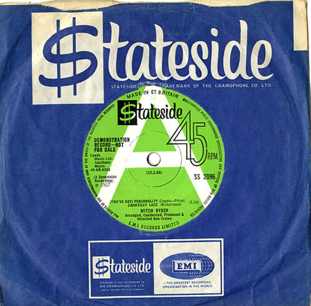 Mitch Ryder (Youve Got) Personality / Chantilly Lace UK Promo 7" vinyl single (7 inch record / 45) SS2096