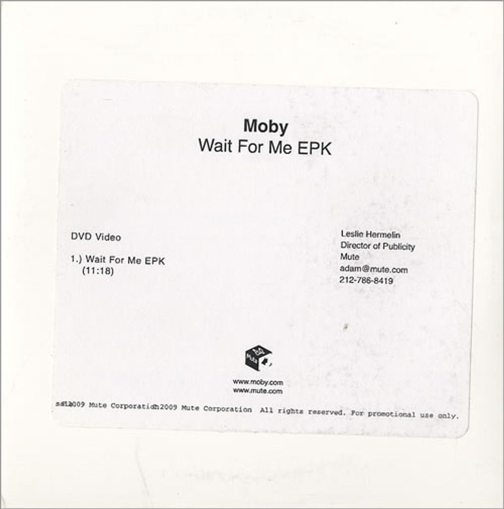 Moby Wait For Me EPK US Promo promo DVD-R DVD-R ACETATE