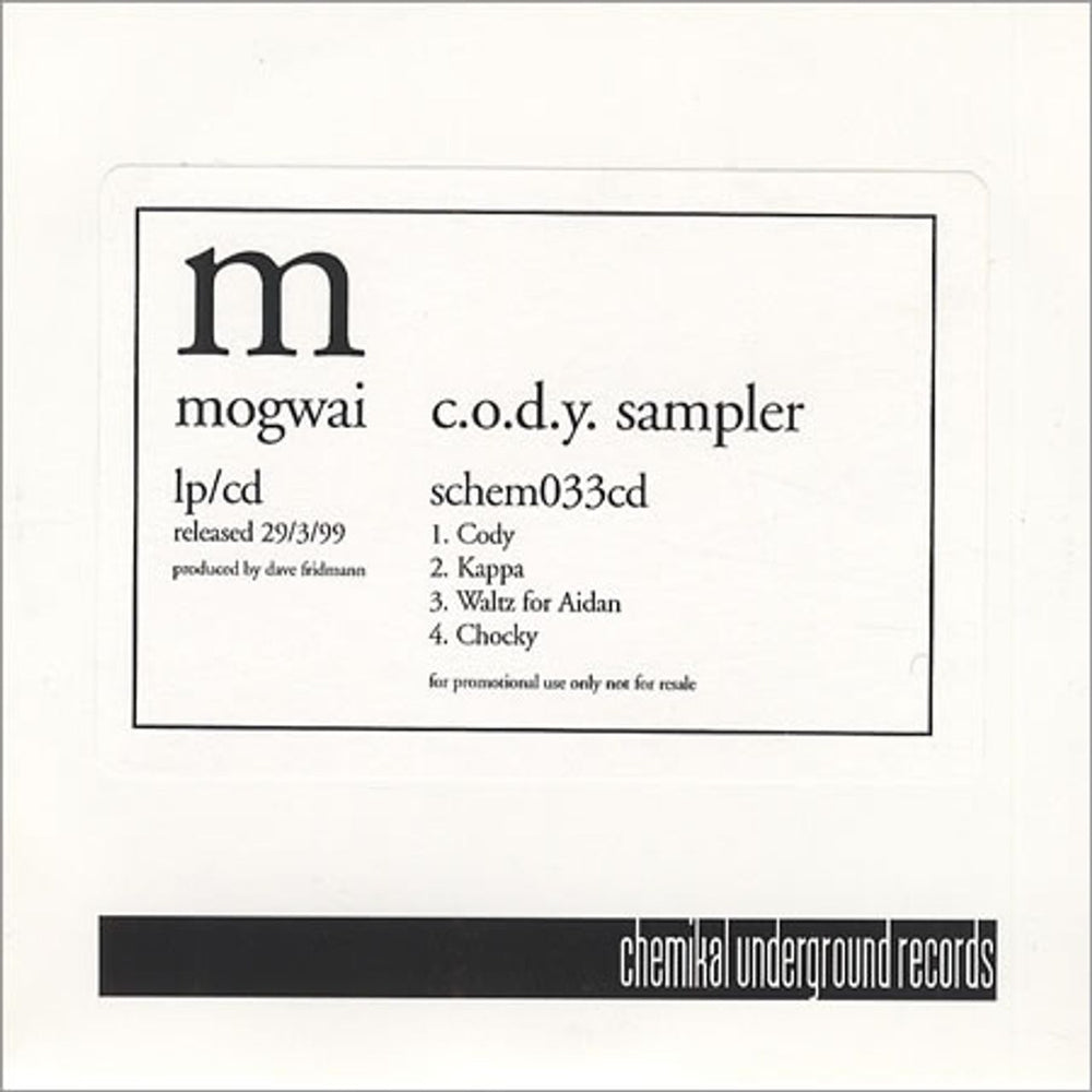 Mogwai C.O.D.Y Sampler UK Promo CD single (CD5 / 5") SCHEM033CD