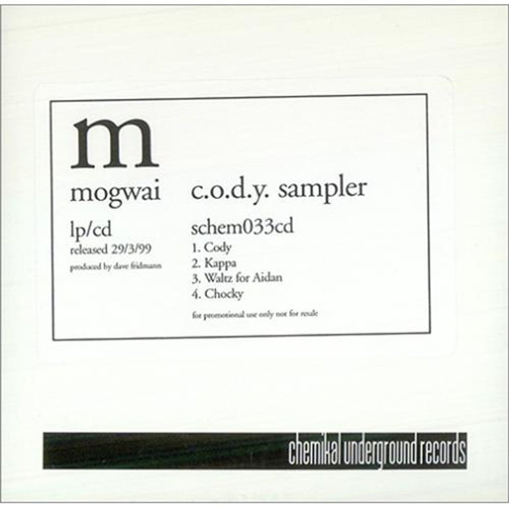 Mogwai C.O.D.Y. Sampler UK Promo CD single (CD5 / 5") SCHEM033CD