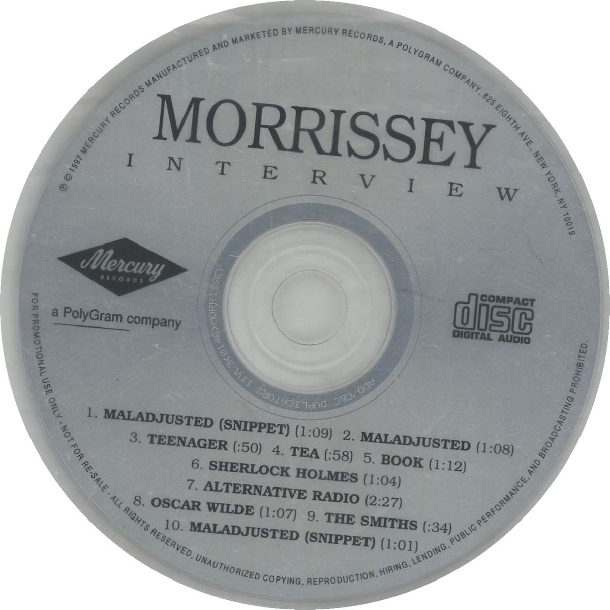 Morrissey Interview + Maladjusted Snippet US Promo CD album — RareVinyl.com