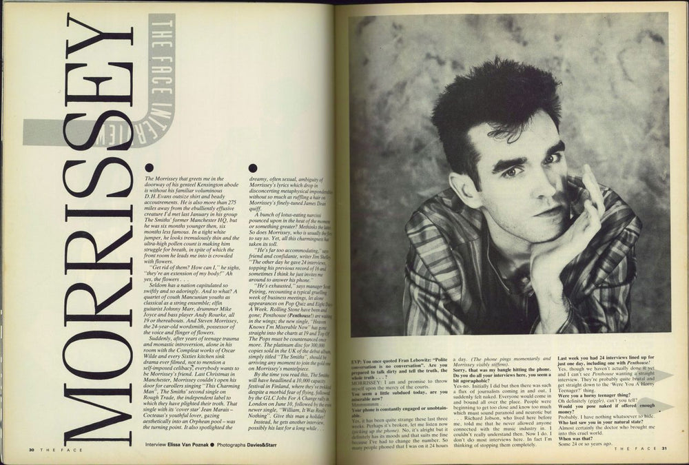 Morrissey The Face - July 1984 UK magazine MORMATH778781