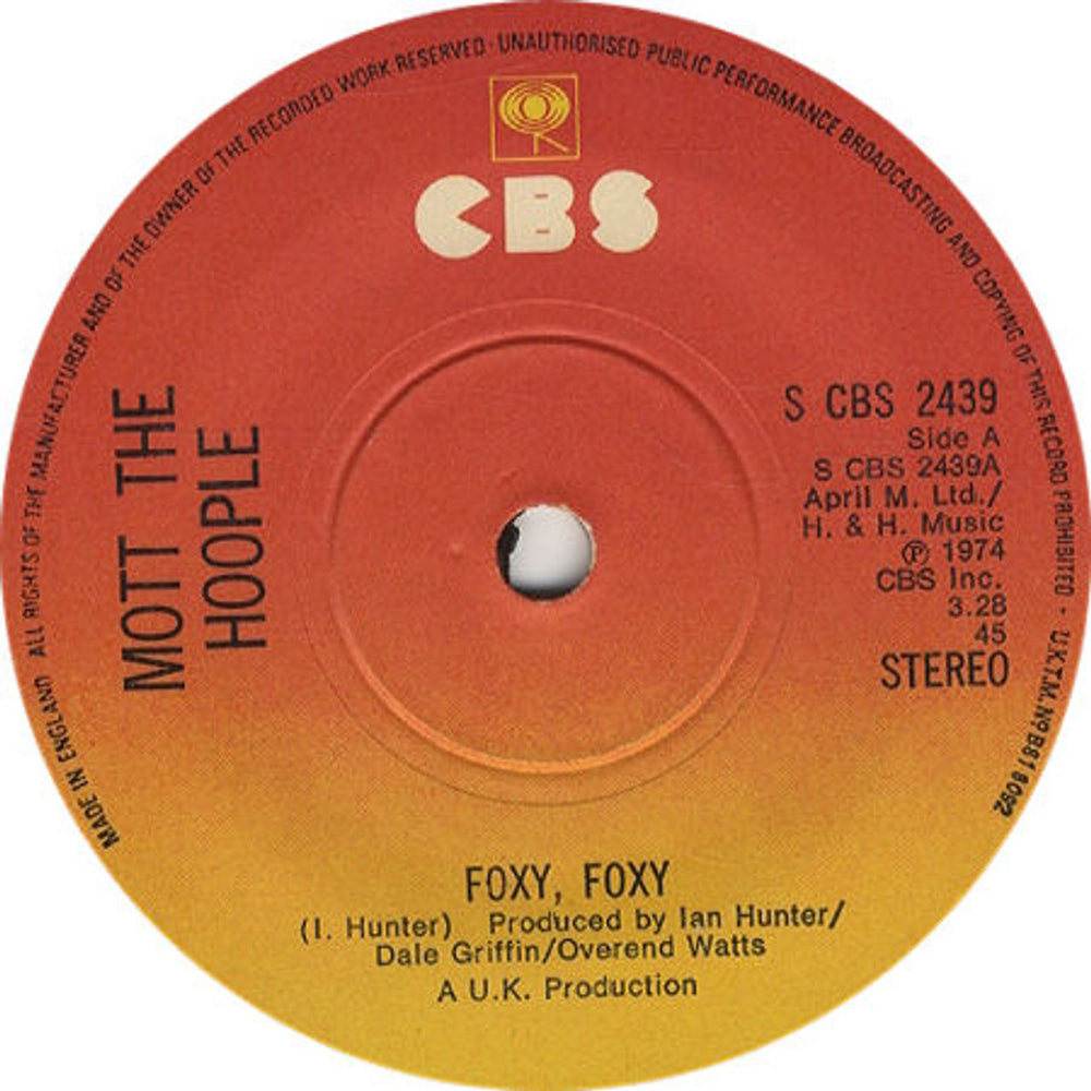 Mott The Hoople Foxy Foxy - Solid UK 7" vinyl single (7 inch record / 45) SCBS2439