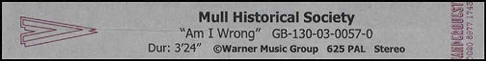 Mull Historical Society Am I Wrong UK Promo video (VHS or PAL or NTSC) PROMO VIDEO