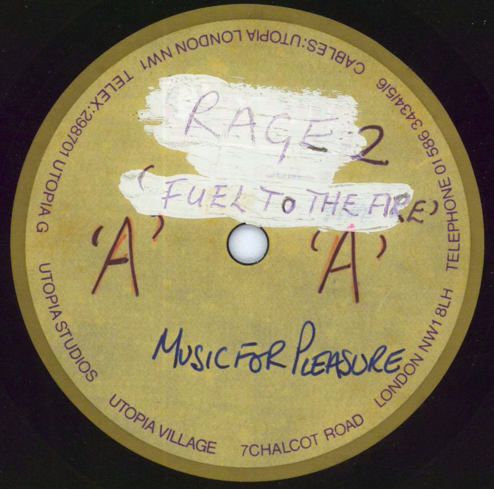 Music For Pleasure Fuel To The Fire - 7" Acetate UK acetate RAGE2