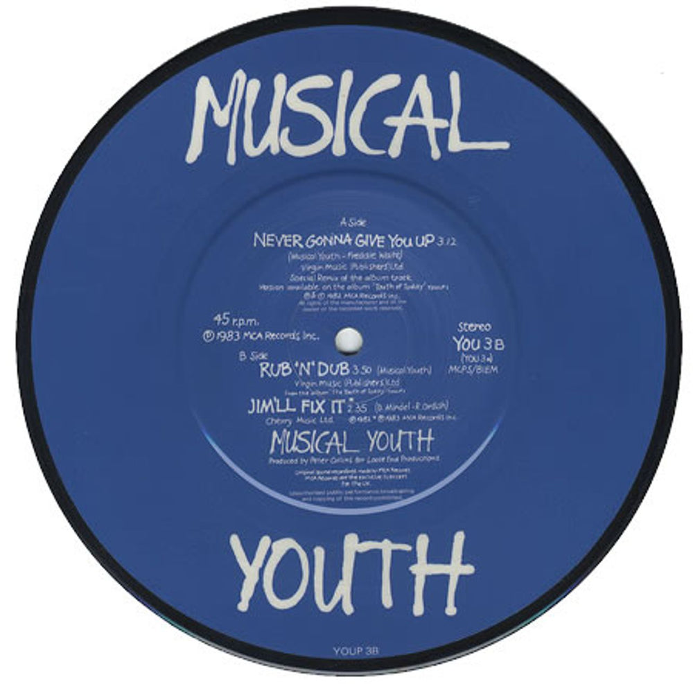 Musical Youth Never Gonna Give You Up UK 7" vinyl picture disc (7 inch picture disc single) MYU7PNE362461