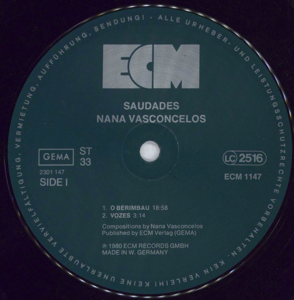 Naná Vasconcelos Saudades German vinyl LP album (LP record) NF8LPSA821392