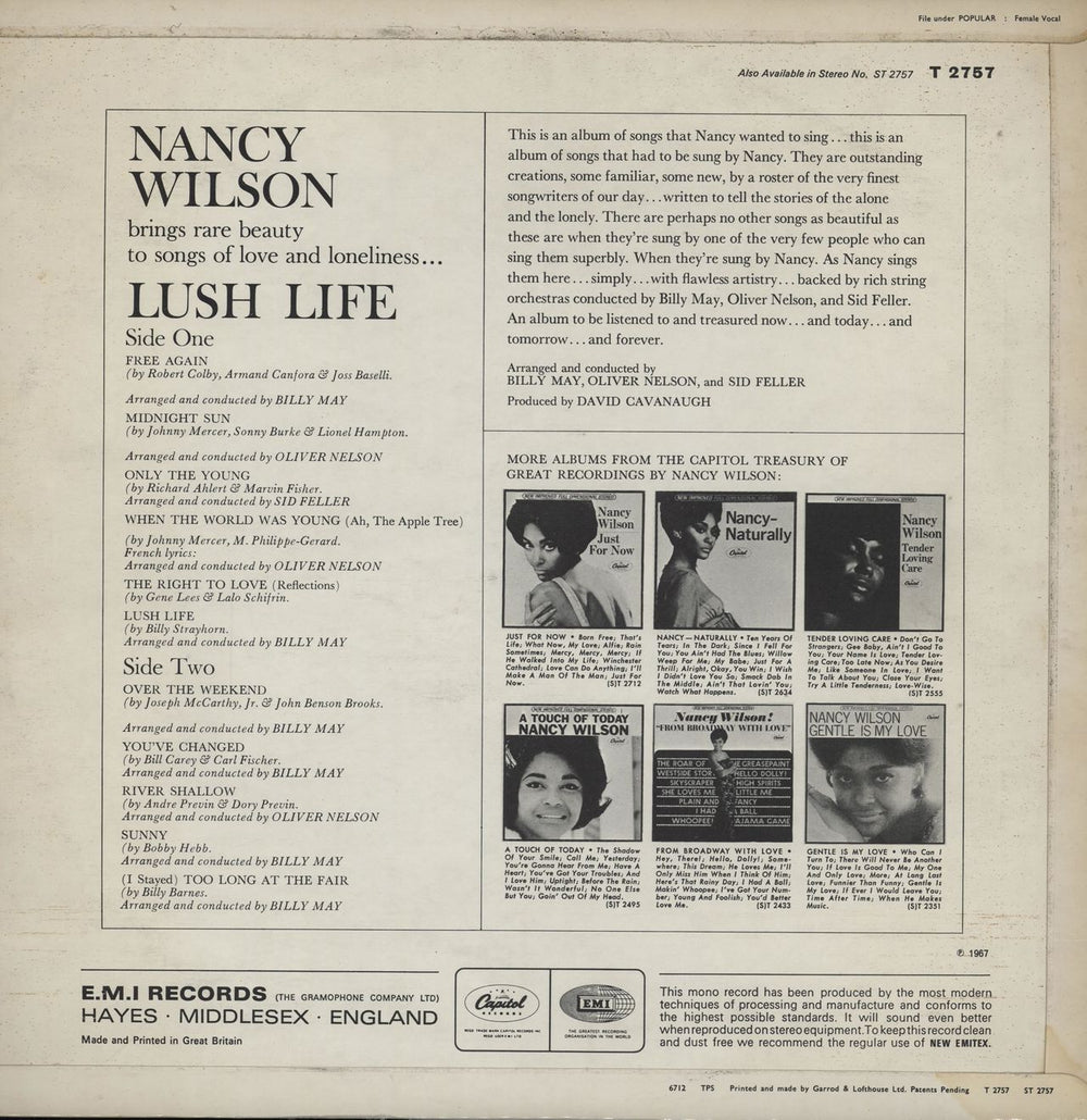 Nancy Wilson (Jazz) Lush Life UK vinyl LP album (LP record)