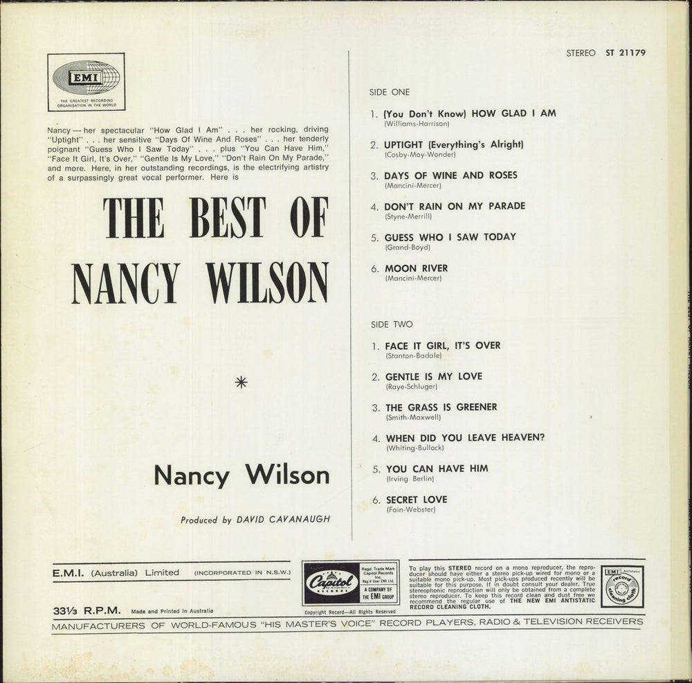 Nancy Wilson (Jazz) The Best Of Australian vinyl LP album (LP record)