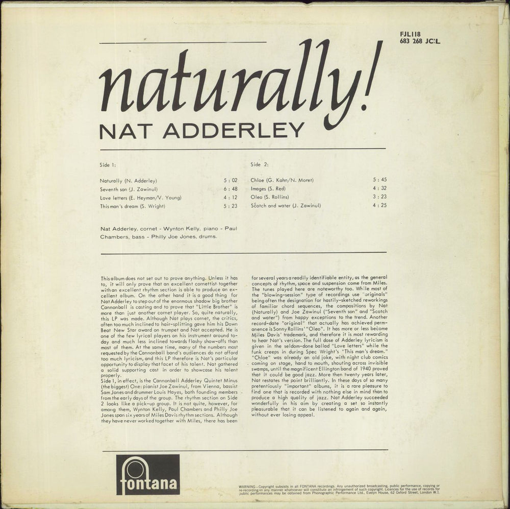 Nat Adderley Naturally! UK vinyl LP album (LP record)