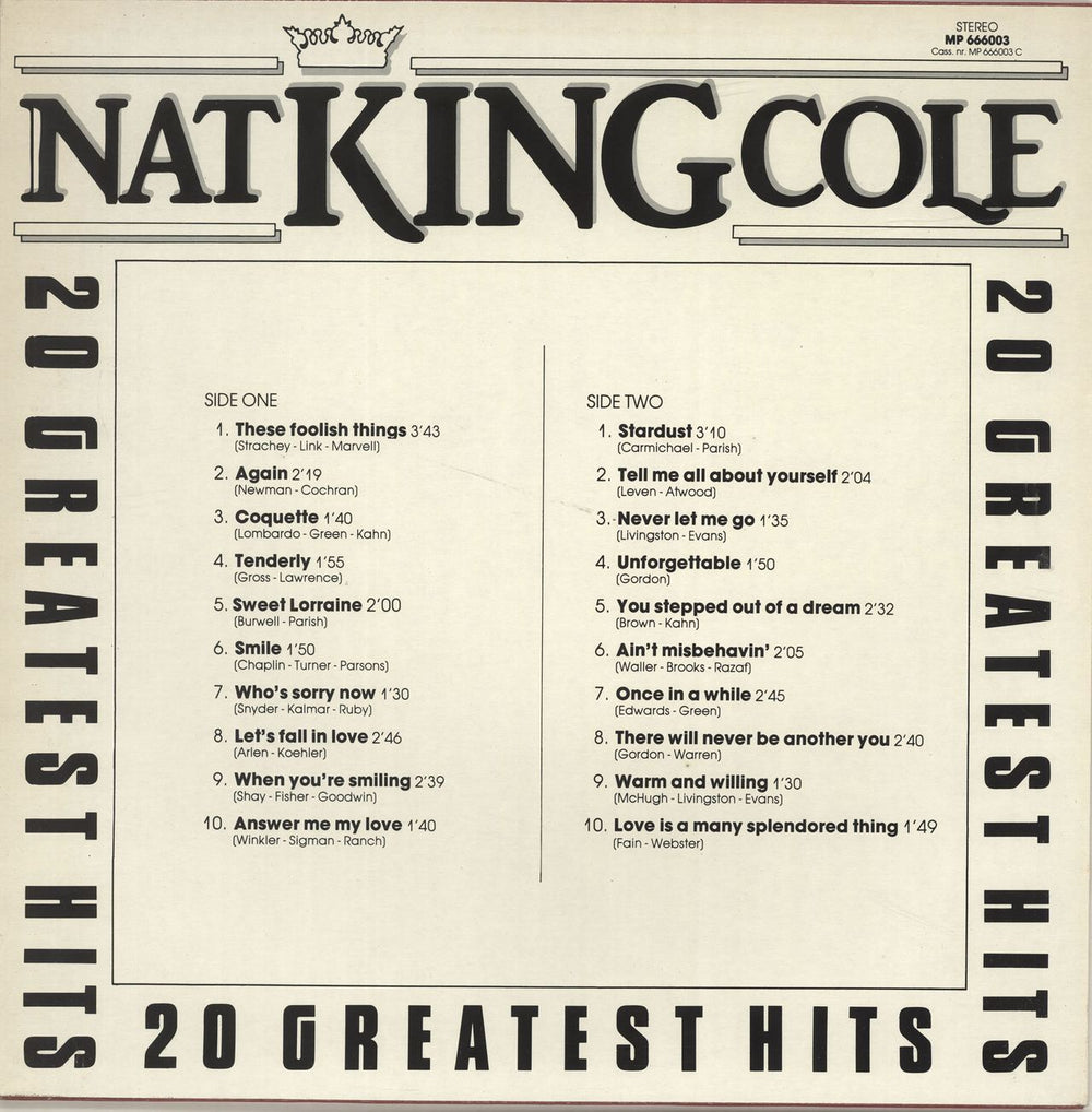 Nat King Cole 20 Greatest Hits UK vinyl LP album (LP record)