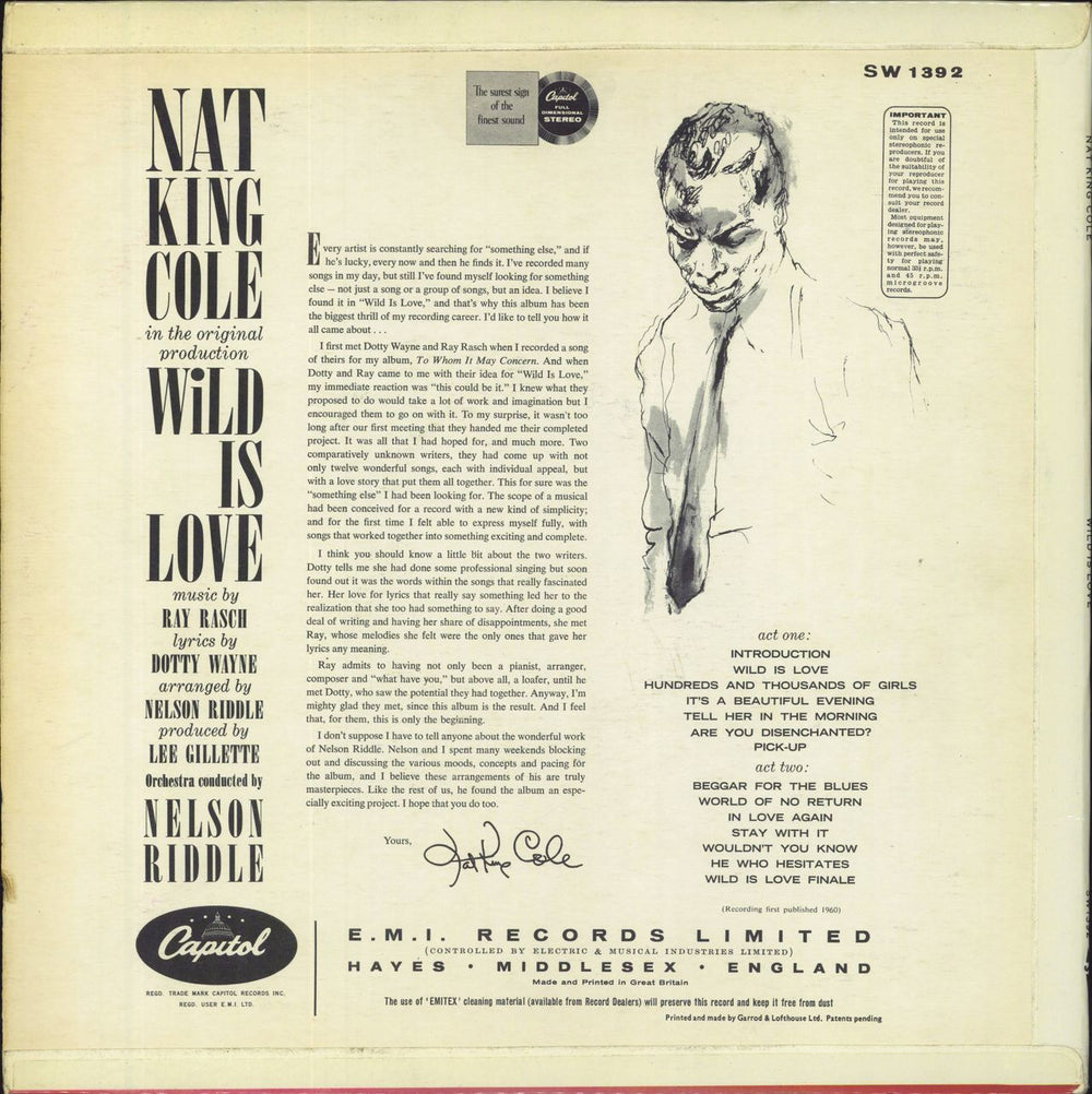 Nat King Cole Wild Is Love UK vinyl LP album (LP record)