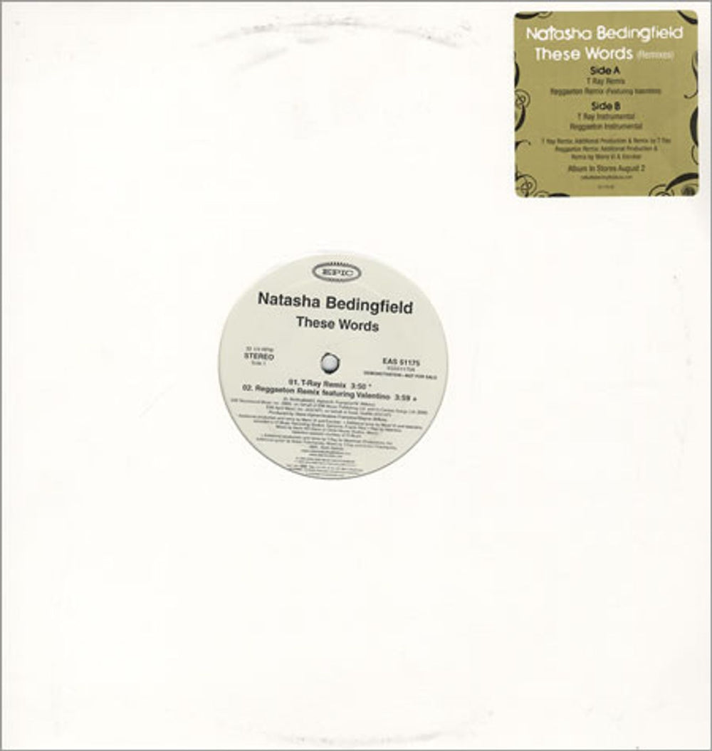 Natasha Bedingfield  These Words (Remixes) US Promo 12" vinyl single (12 inch record / Maxi-single) EAS51175