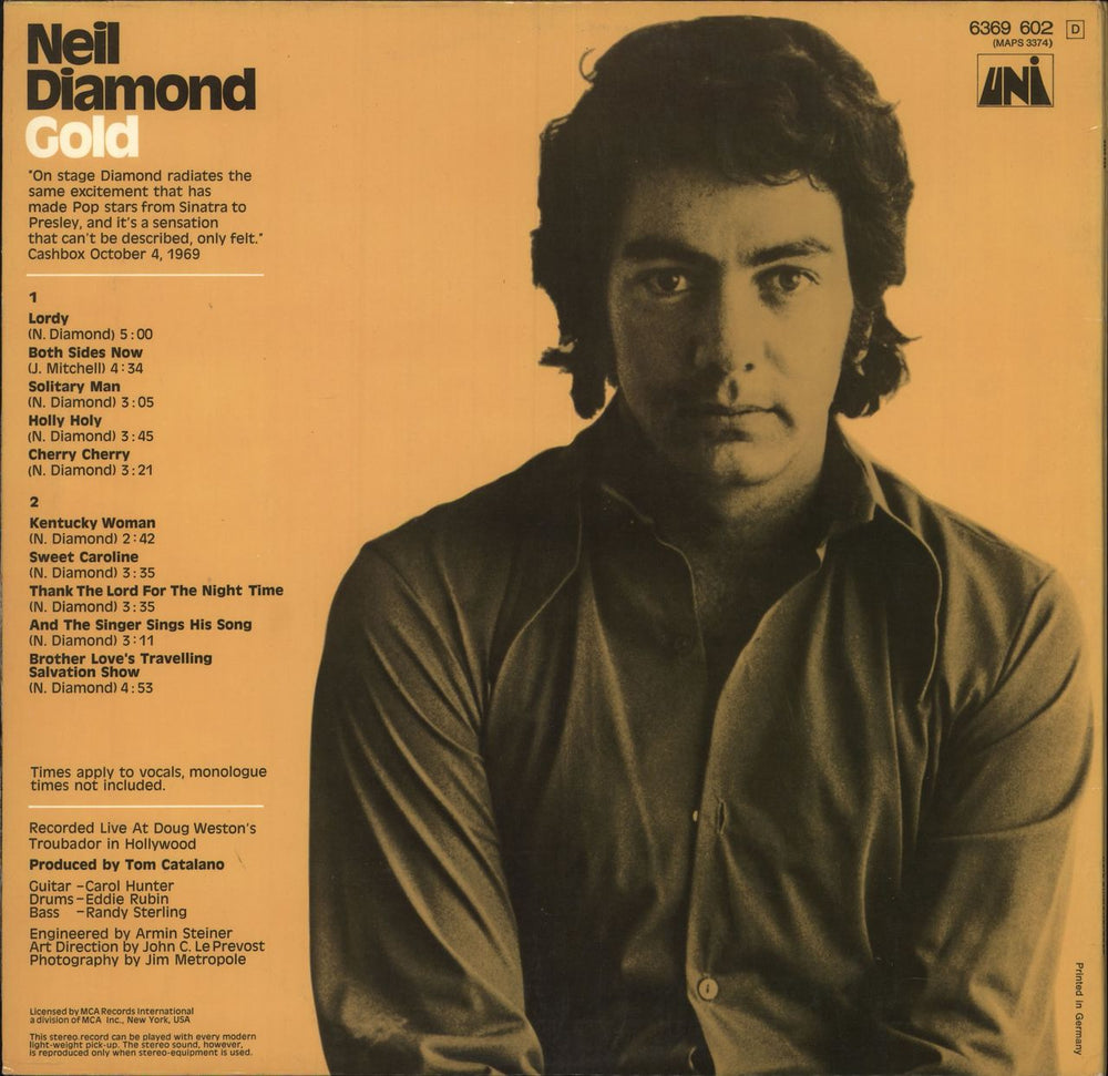 Neil Diamond Gold German vinyl LP album (LP record)