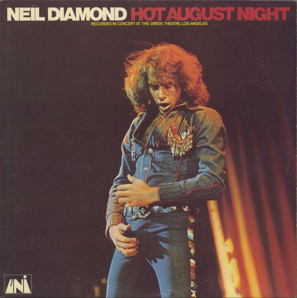 Neil Diamond Hot August Night-EX UK 2-LP vinyl record set (Double LP Album) ULD1-1/1-2