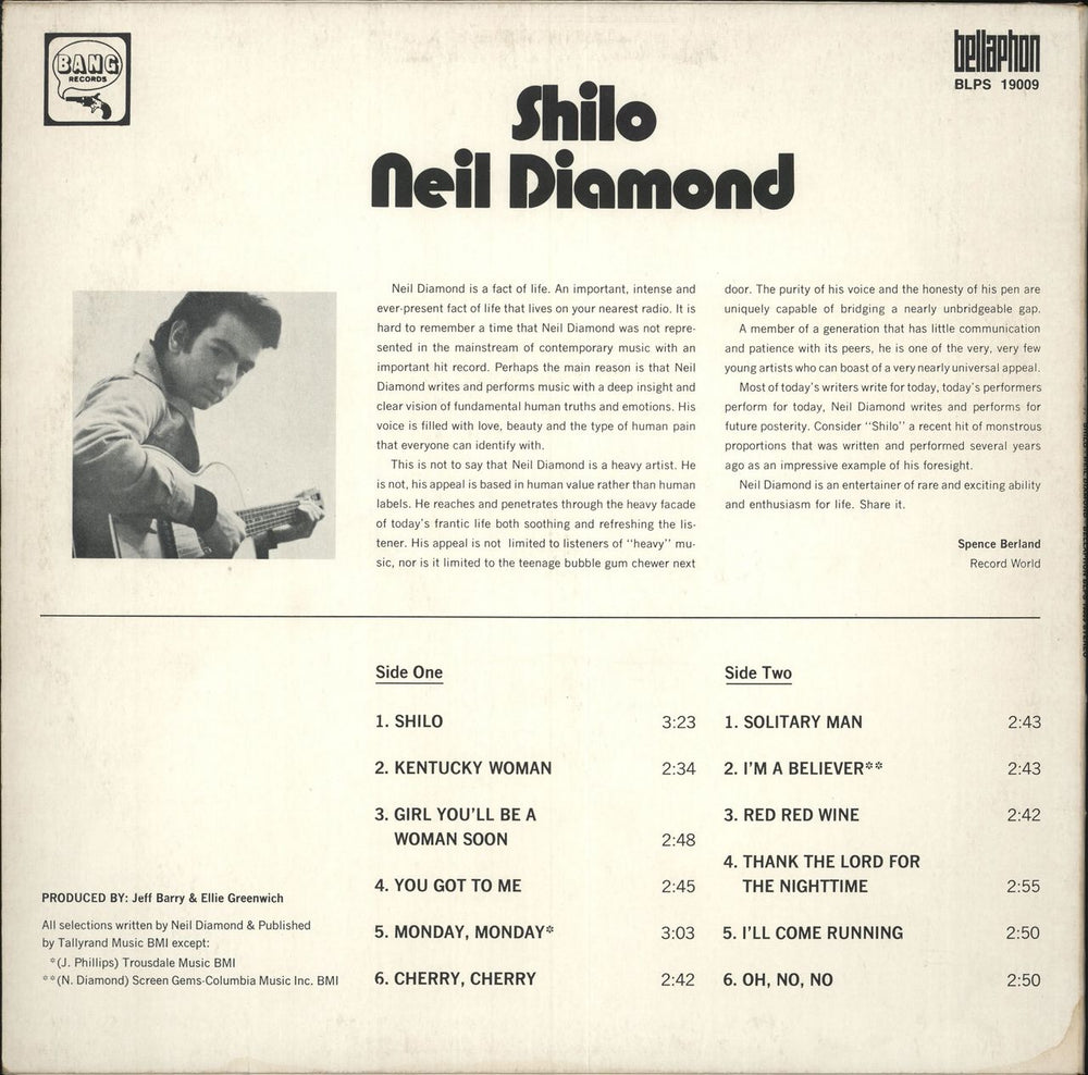 Neil Diamond Shilo German vinyl LP album (LP record)