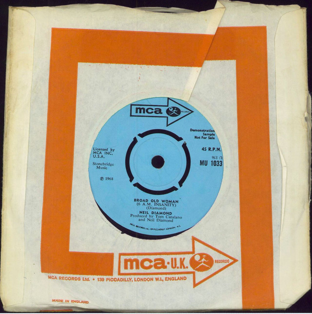 Neil Diamond Two-Bit Manchild - A Label UK Promo 7" vinyl single (7 inch record / 45)