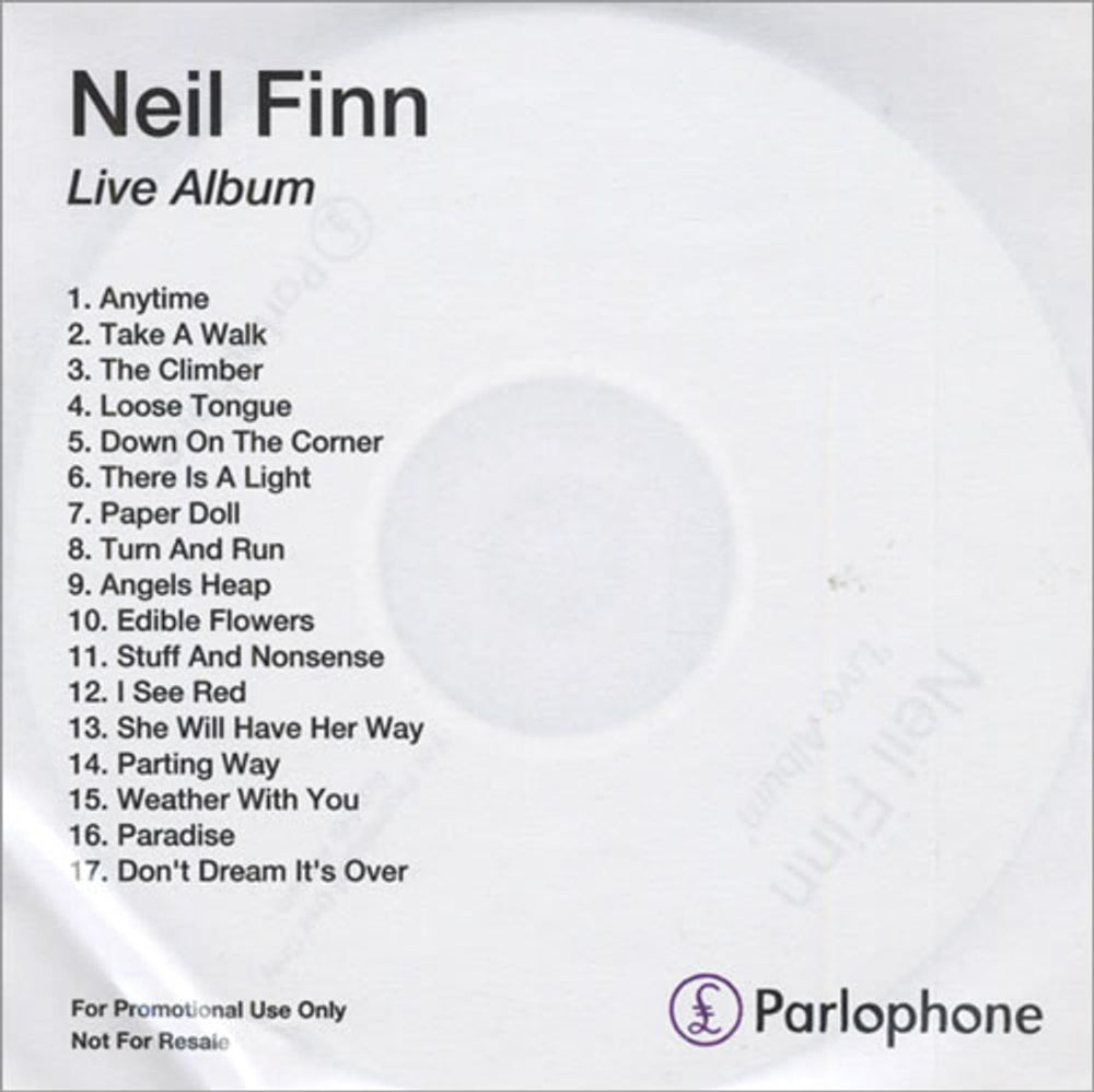 Neil Finn Live Album UK Promo CD-R acetate CDR ACETATE