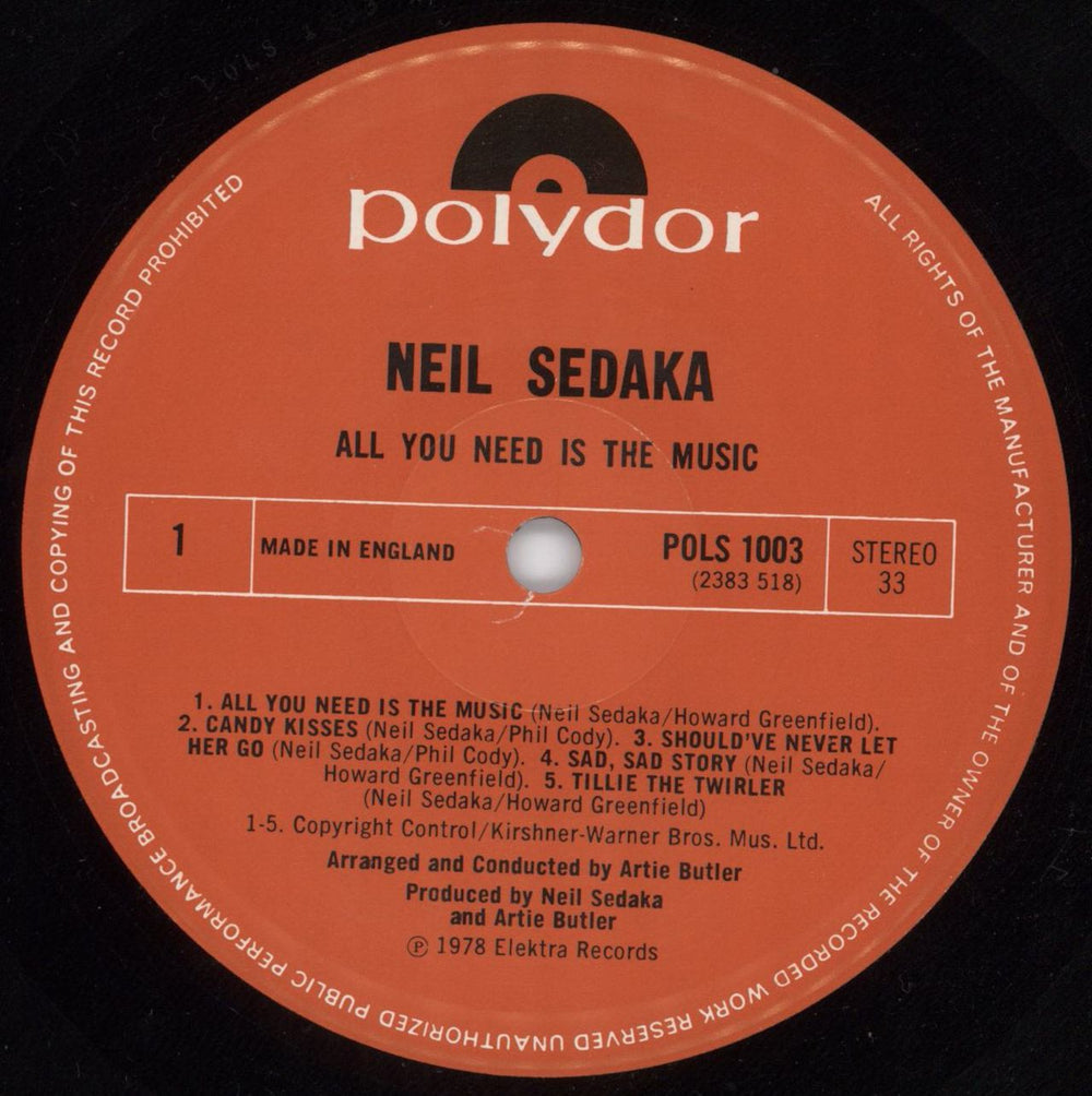 Neil Sedaka All You Need Is The Music - Opern Shrink UK vinyl LP album (LP record) NSKLPAL809228