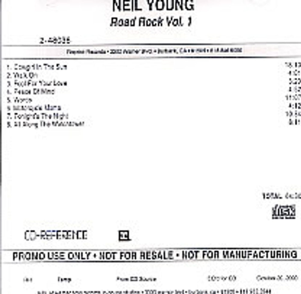 Neil Young Road Rock Vol.1 US Promo CD-R acetate CD ACETATE