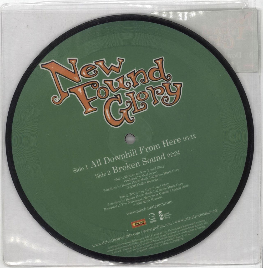 New Found Glory All Downhill From Here UK 7" vinyl picture disc (7 inch picture disc single) NFG7PAL289012