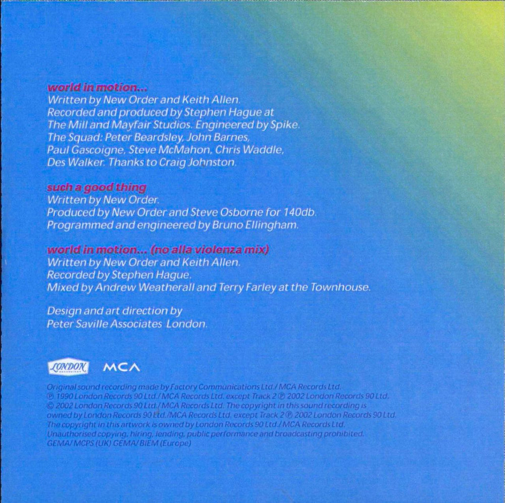 New Order World In Motion UK Promo CD-R acetate NEWCRWO215755