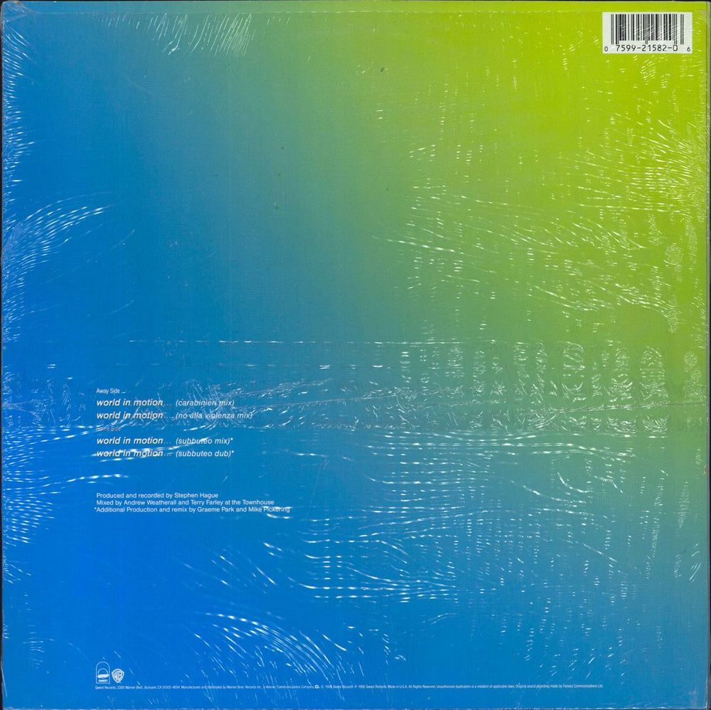 New Order World In Motion US 12" vinyl single (12 inch record / Maxi-single) 075992158206