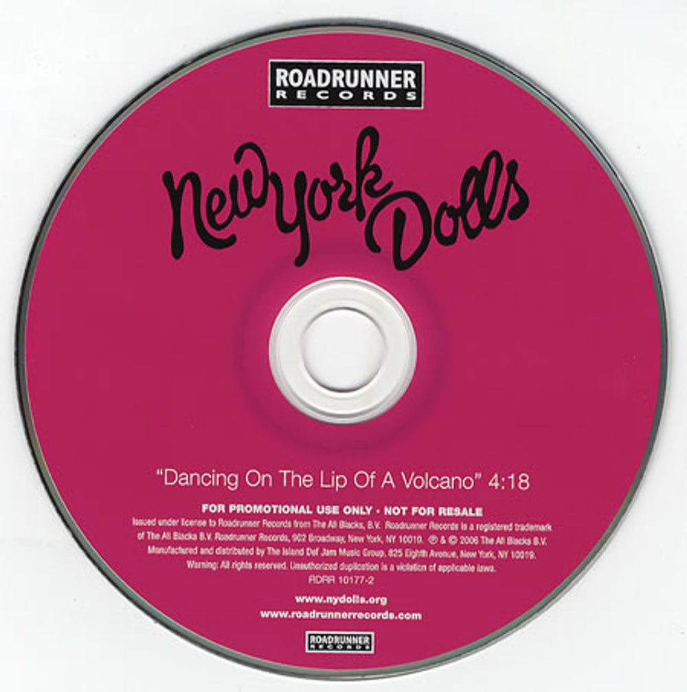 New York Dolls Dancing On The Lip Of A Volcano US Promo CD single (CD5 / 5") RDRR-10177-2