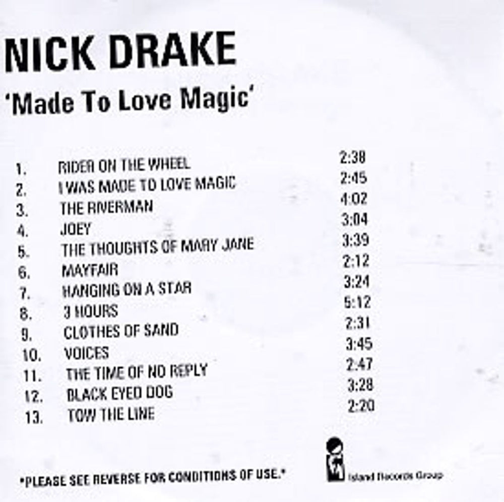 Nick Drake Made To Love Magic - 13-track UK Promo CD-R acetate CD-R