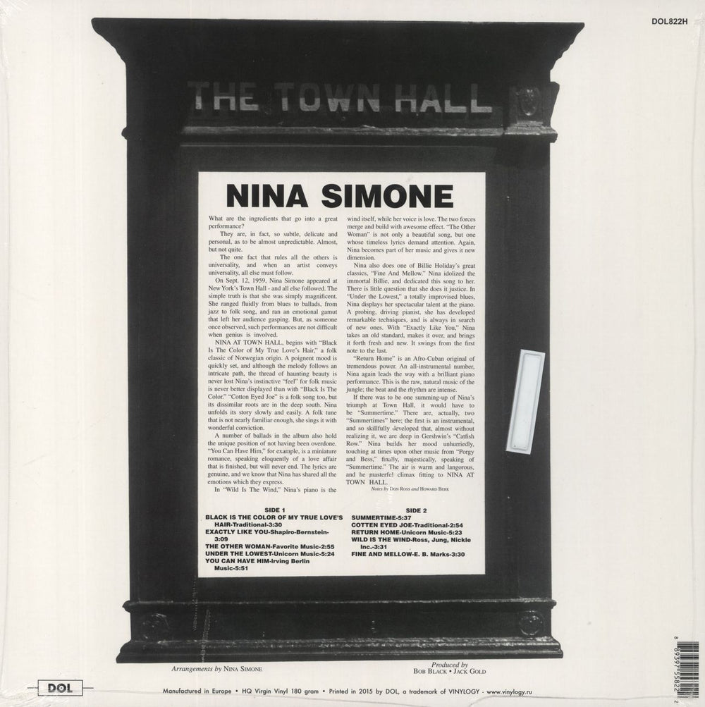 Nina Simone At Town Hall - 180gm - Sealed UK vinyl LP album (LP record)