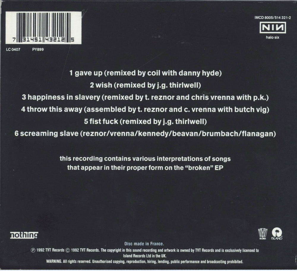 Nine Inch Nails Fixed EP - German Made UK CD single (CD5 / 5") 731451432125