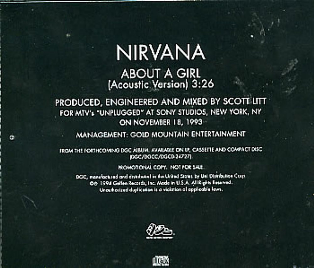 Nirvana (US) About A Girl Acoustic US Promo CD single (CD5 / 5") NIRC5AB34364