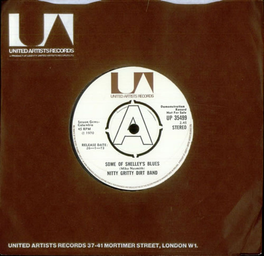 Nitty Gritty Dirt Band Some Of Shelley's Blues UK Promo 7" vinyl single (7 inch record / 45) UP35499