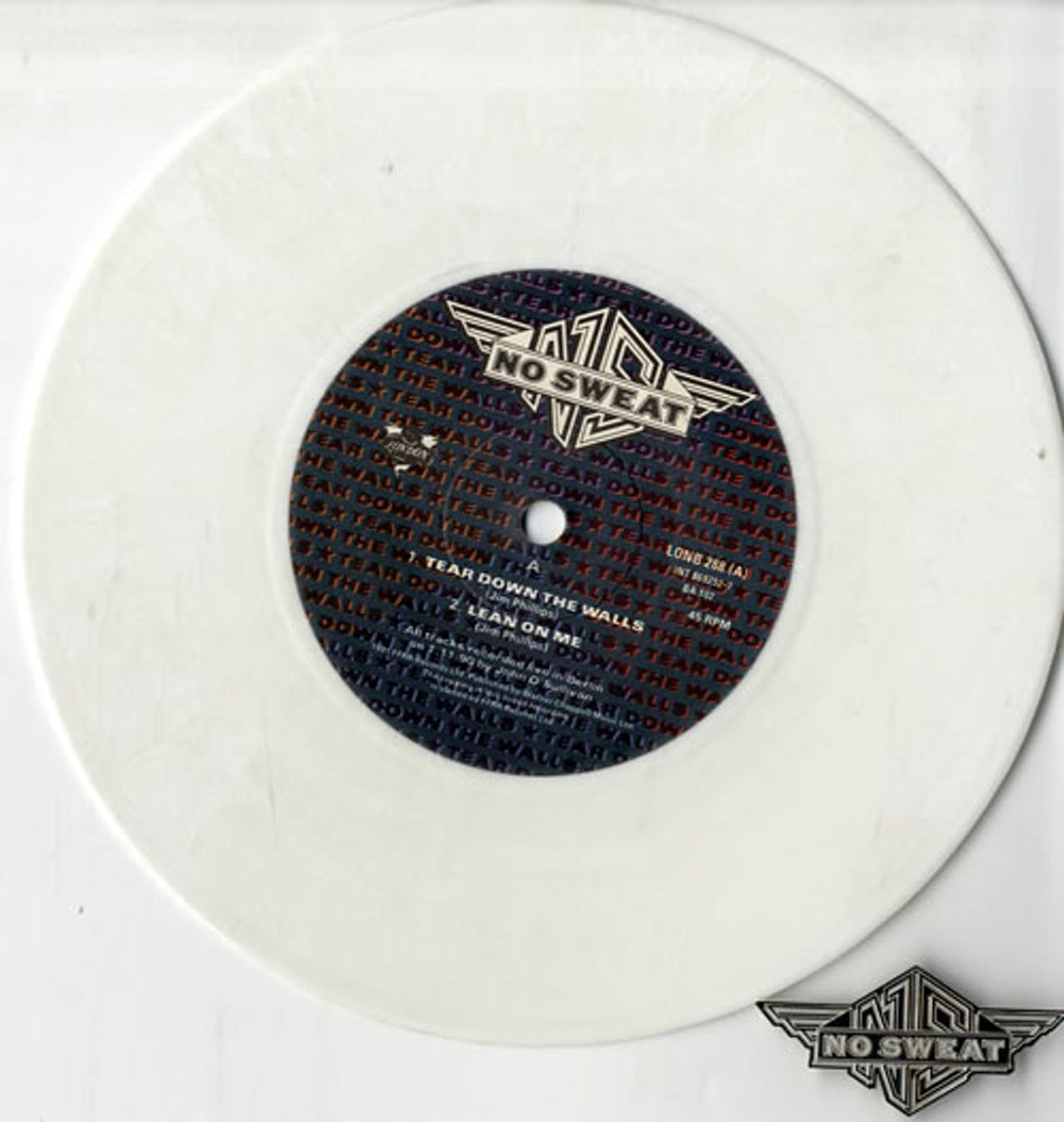 No Sweat Tear Down The Walls - White Vinyl + Badge UK 7" vinyl single (7 inch record / 45) NOS07TE175588