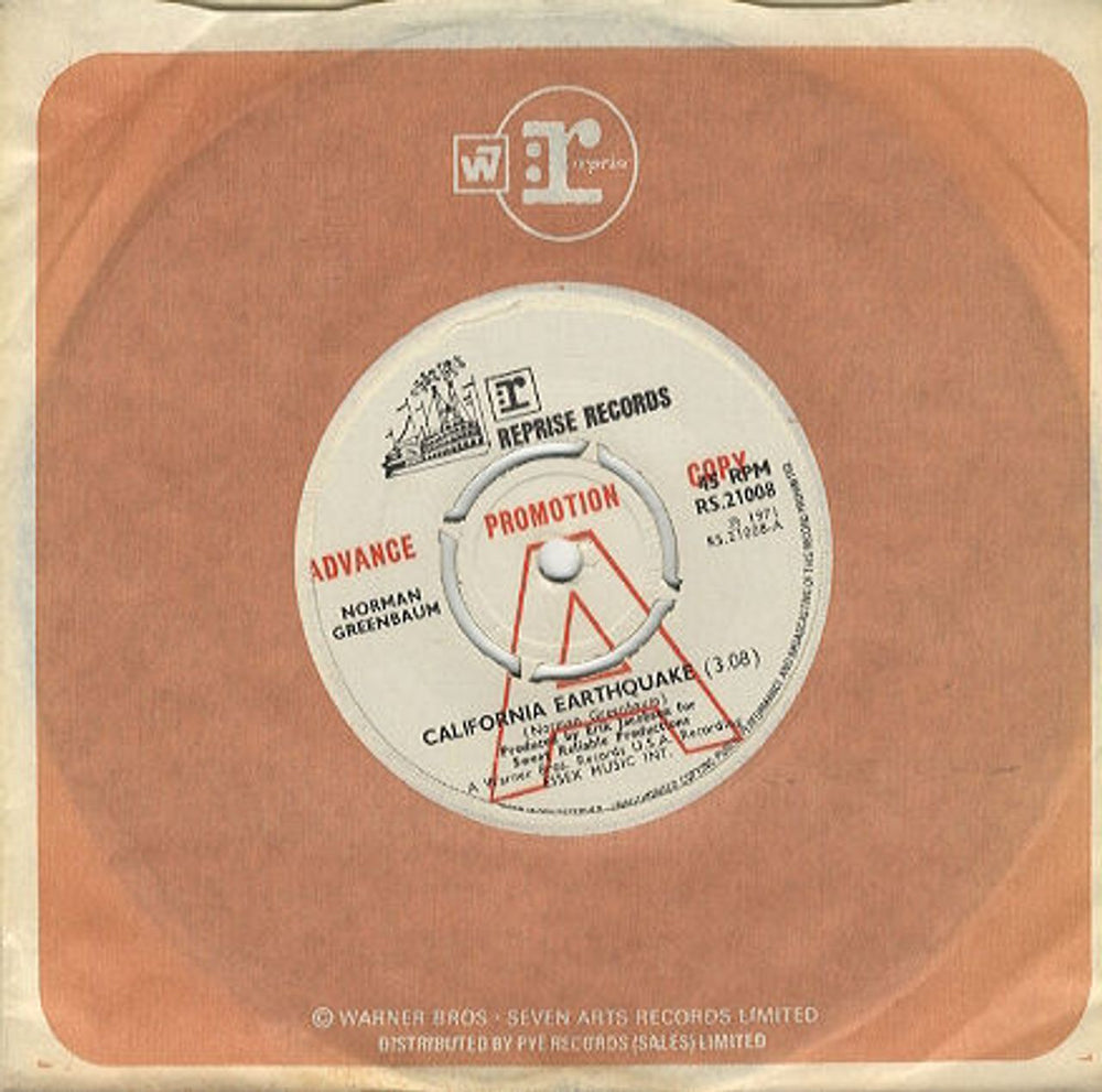 Norman Greenbaum California Earthquake UK Promo 7" vinyl single (7 inch record / 45) RS21008