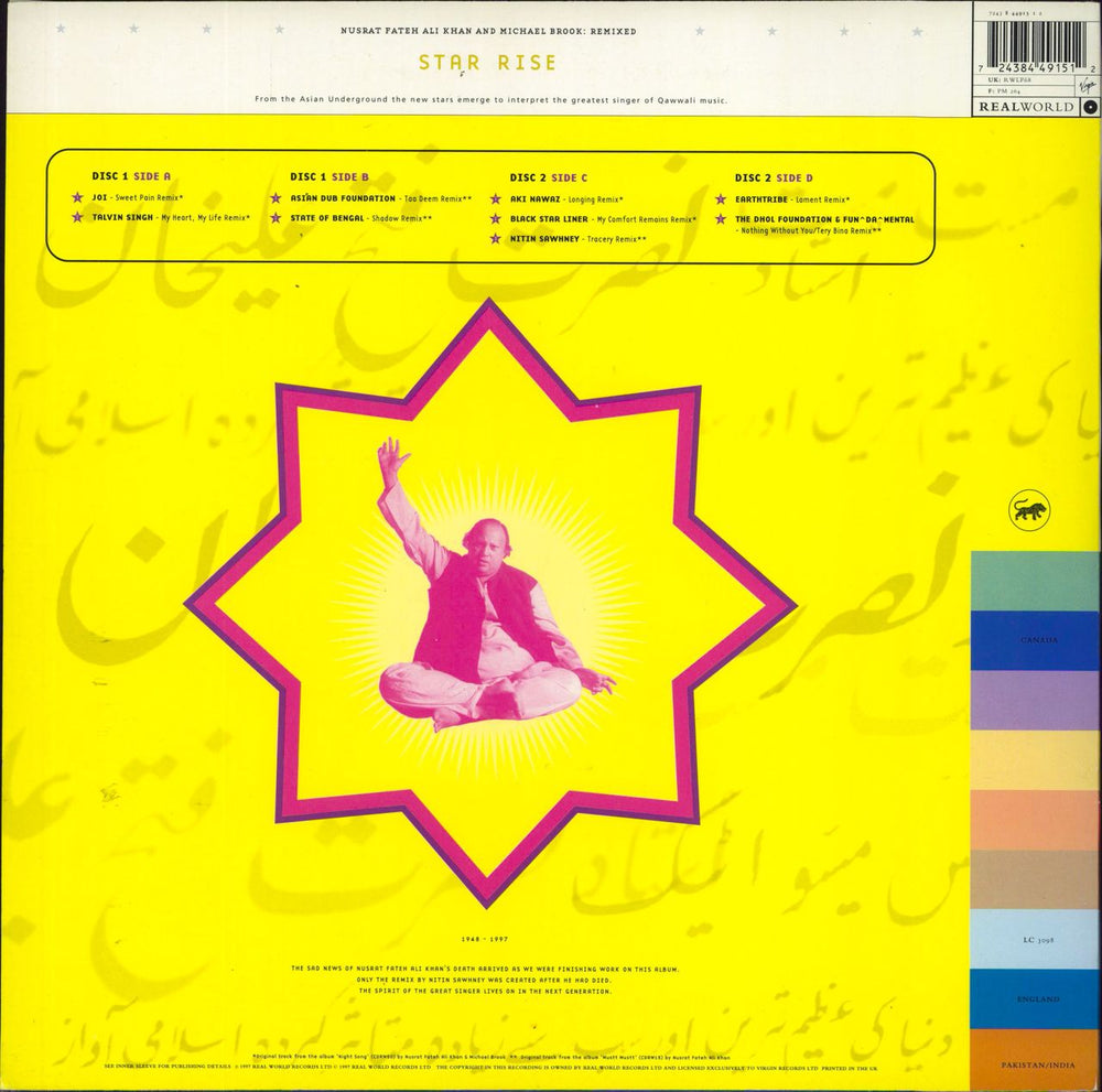 Nusrat Fateh Ali Khan Remixed: Star Rise UK 2-LP vinyl record set (Double LP Album) 724384491512