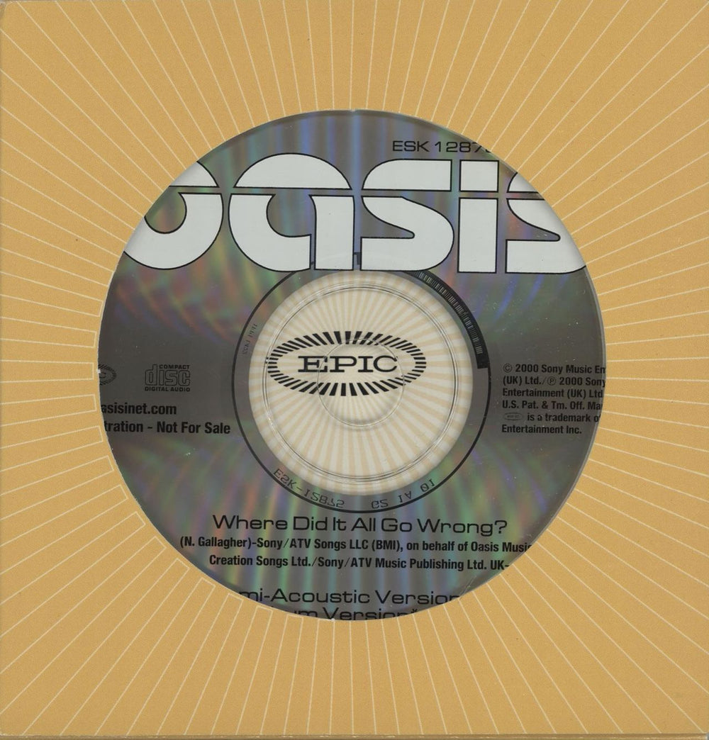 Oasis Where Did It All Go Wrong US Promo CD single (CD5 / 5") ESK12875