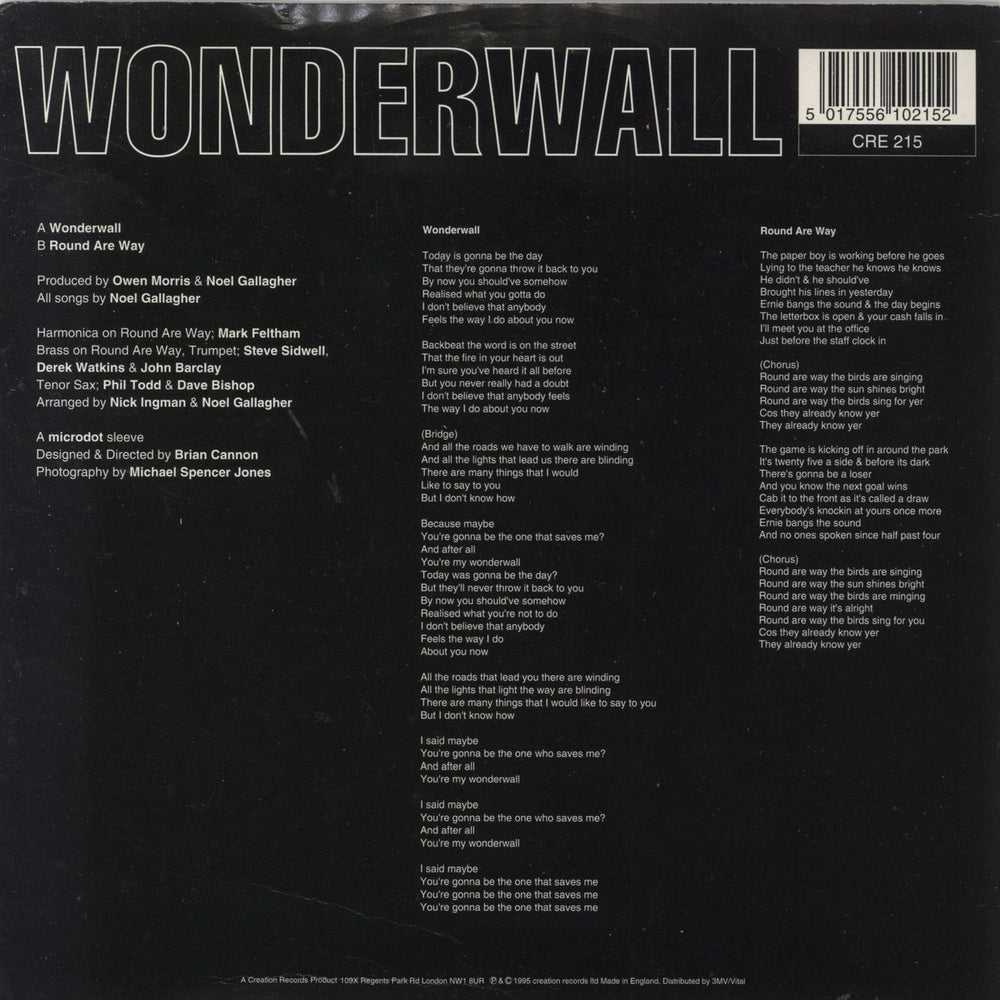 Oasis Wonderwall - VG UK 7" vinyl single (7 inch record / 45) 5017556102152