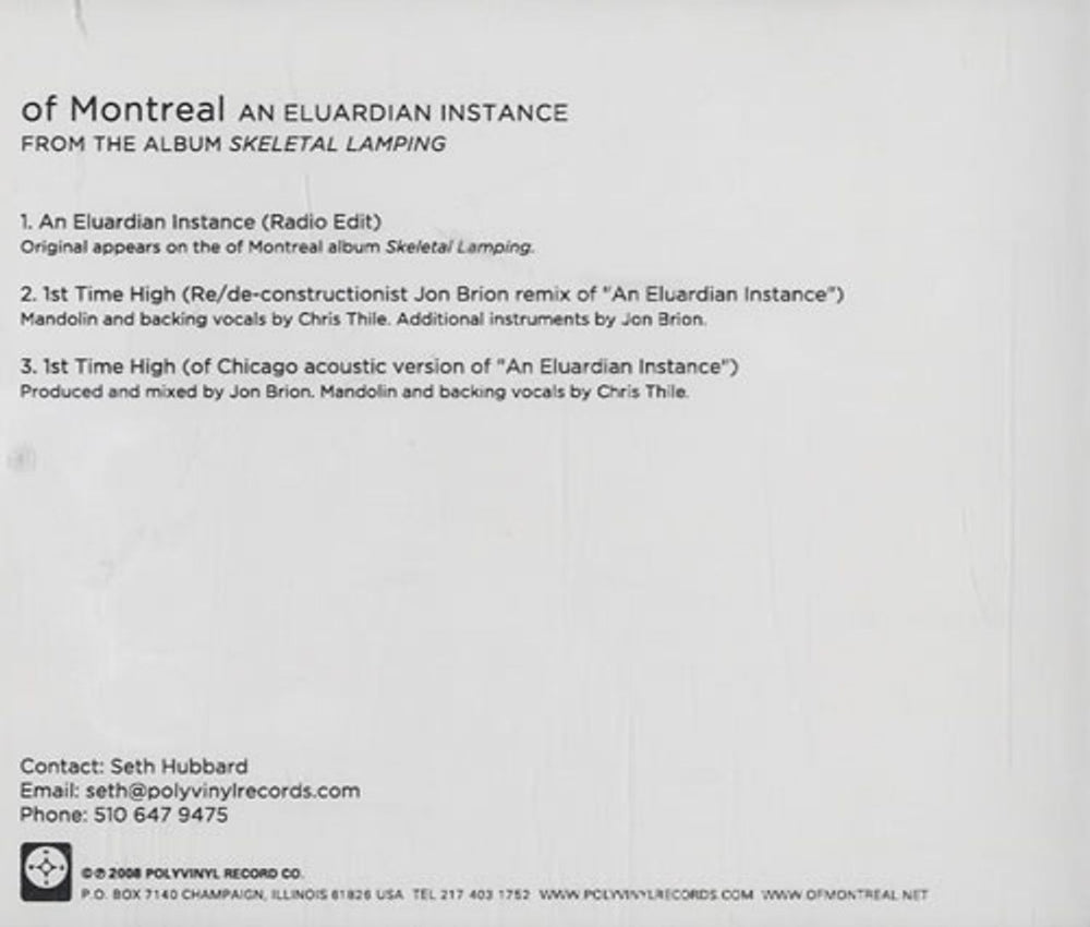 Of Montreal An Eluardian Instance US Promo CD single (CD5 / 5") PRC-9024