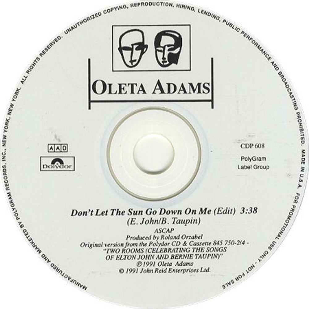 Oleta Adams Don't Let The Sun Go Down On Me US Promo CD single (CD5 / 5") CDP608